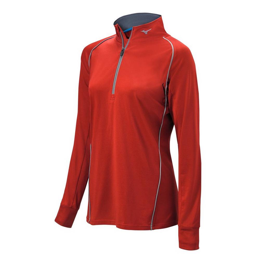 Womens Mizuno Comp 1/2 Zip Long Sleeve Pullover Red Philippines (VTKODC028)